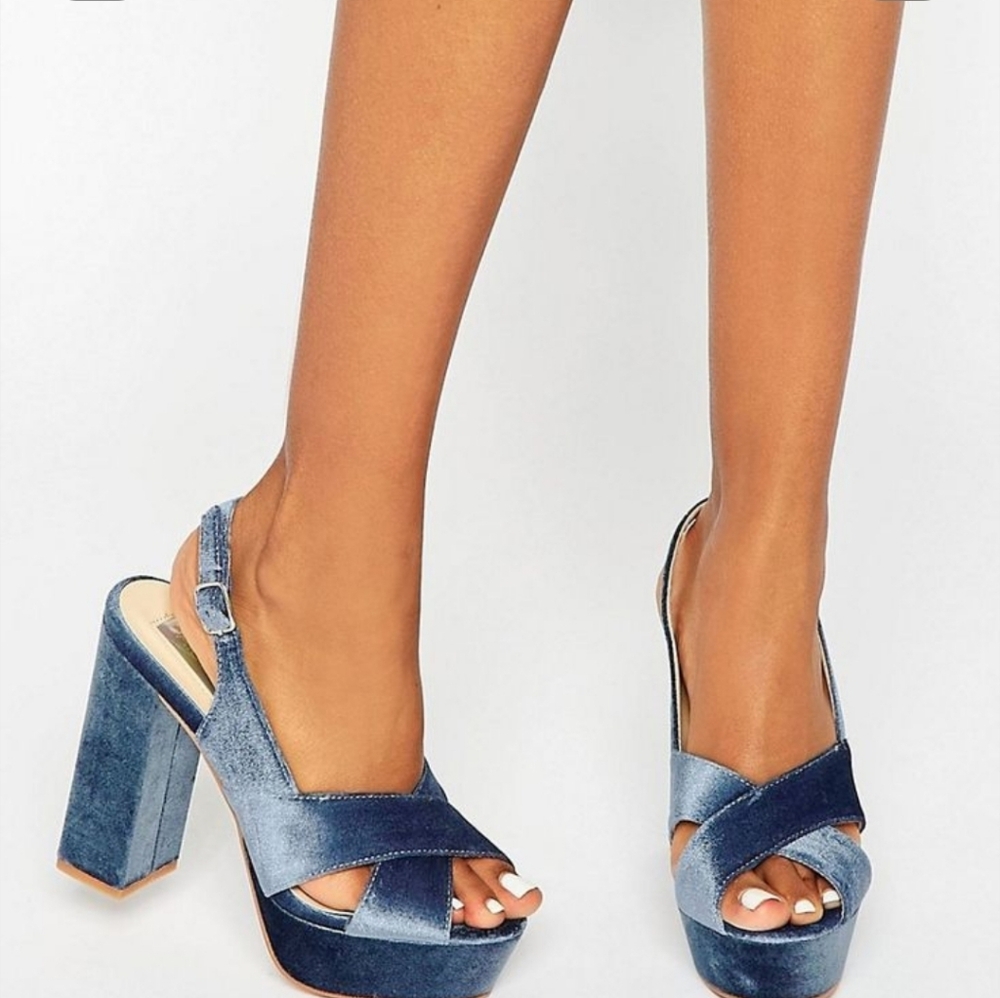 Elegant Blue Velvet Platform Sandals